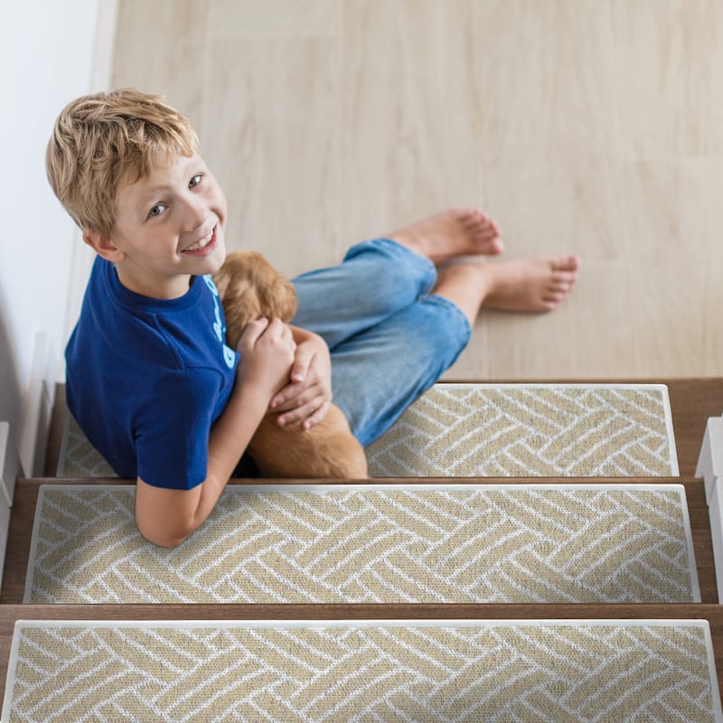 SussexHome Sisal Design 9" X 28" Stair Treads - 70% Cotton Anti-Slip Carpet Strips for Indoor Stairs-with Double Adhesive Tape