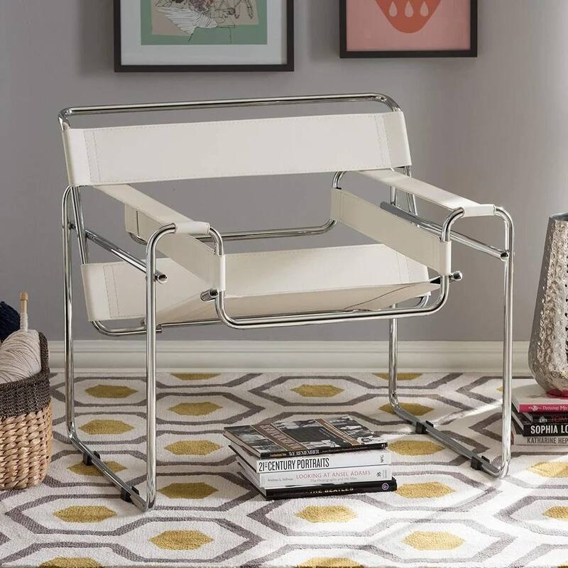 Momei Mid-Century Modern Saddle Leather Accent Chair with Stainless Steel Chair Leg