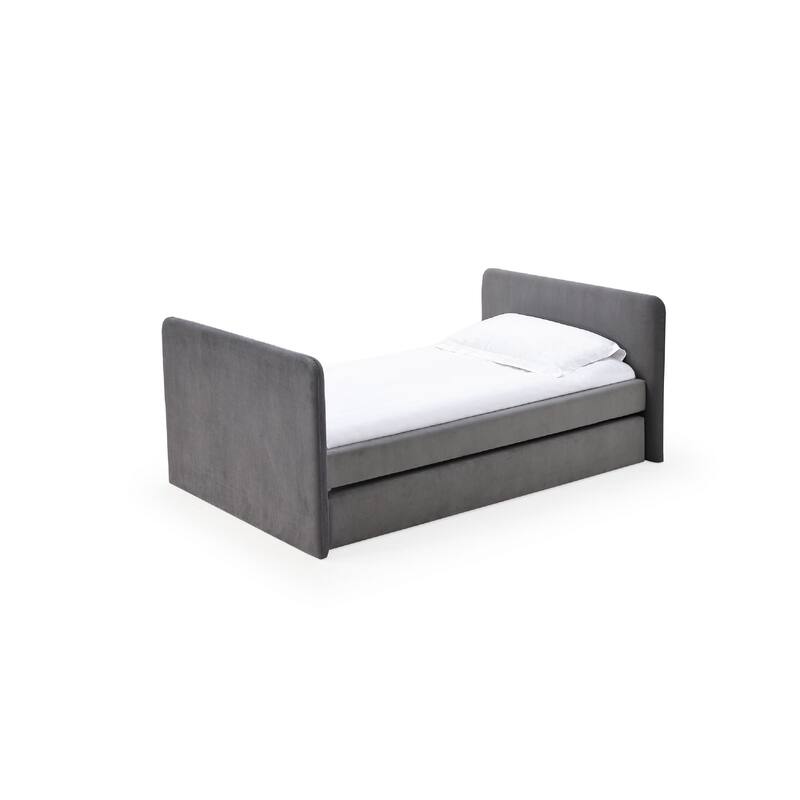 Cave Daybed, Gray Velvet Upholstery, Modern Design, Caster Mounted Trundle