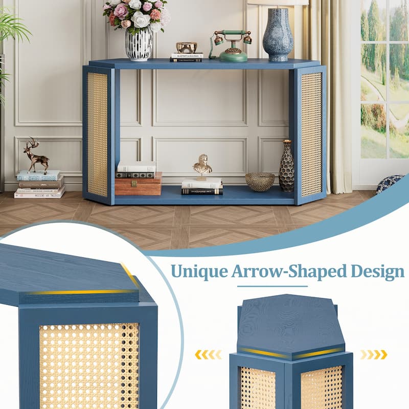 Narrow Console Table with Open Shelf,Antique Blue