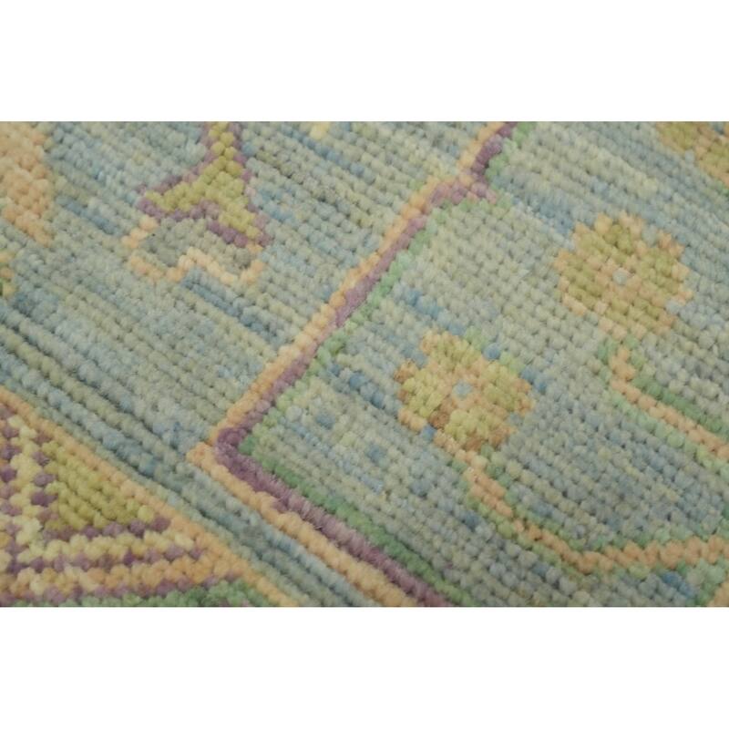 Vegetable Dye Green Oushak Turkish Area Rug, Floral Geometric Carpet - 12' 1'' X 9' 0''
