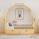 preview thumbnail 1 of 28, Wooden Twin Size Bed With Arched Roof and 2 Drawers Natural