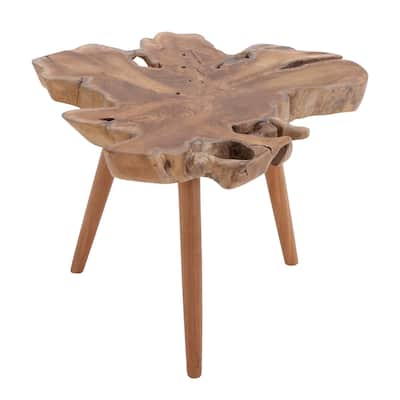 Teak Wood Handmade Live Edge Accent Table with Tripod Legs - Brown - Roche River Decor - 25"W x 27"L x 20"H