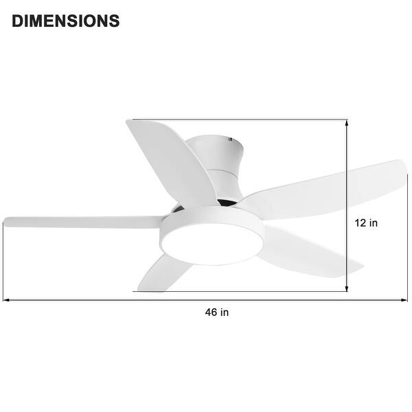 46'' Flush Mount Ceiling Fan with Lights Remote Control, Modern Low