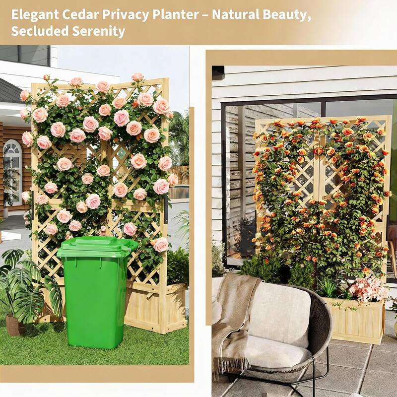 65IN Tall Wood Planter, Wooden Privacy Screens Garden Beds , with Trellis