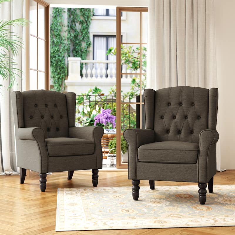 Button Tufted Wingback Upholstered Accent Chairs Set of 2