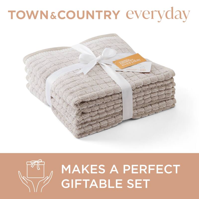 TOWN & COUNTRY EVERYDAY 4-Piece Textured Windowpane Washcloth Set, 13x13-Inch, 100% Cotton - 13"x13"