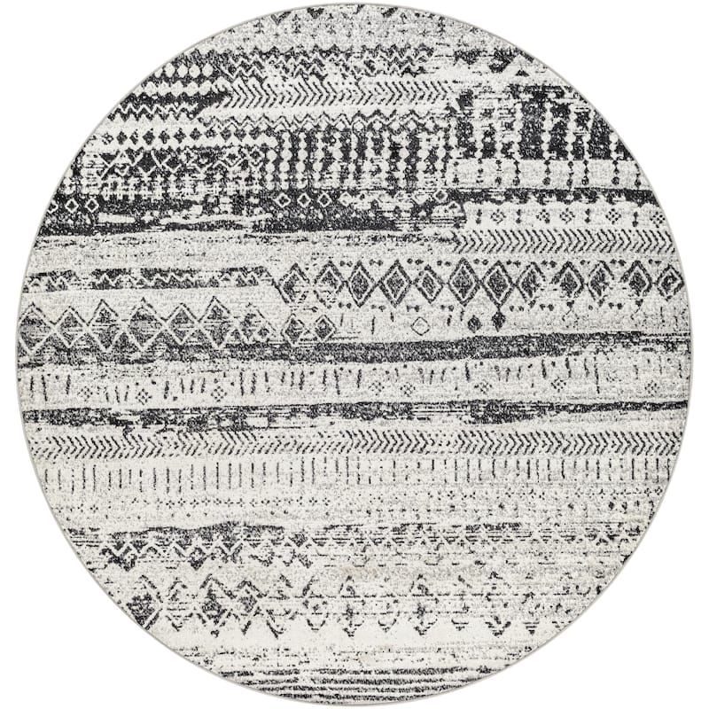 Livabliss Lavadora Vintage Washable Area Rug - 6'7" x 6'7" Round - Med Grey