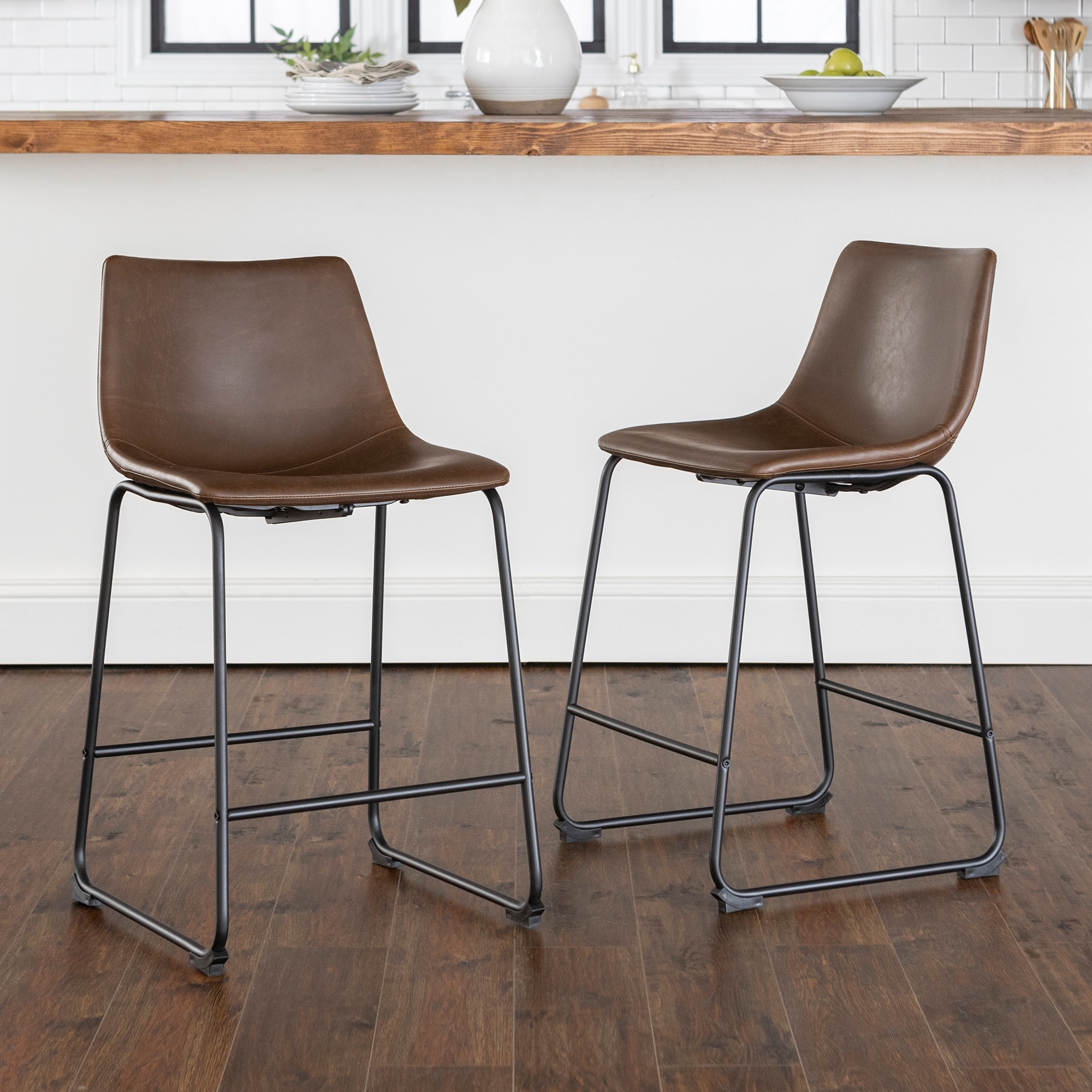 Carbon Loft Prusiner Faux Leather Counter Stool Set of 2 As Is