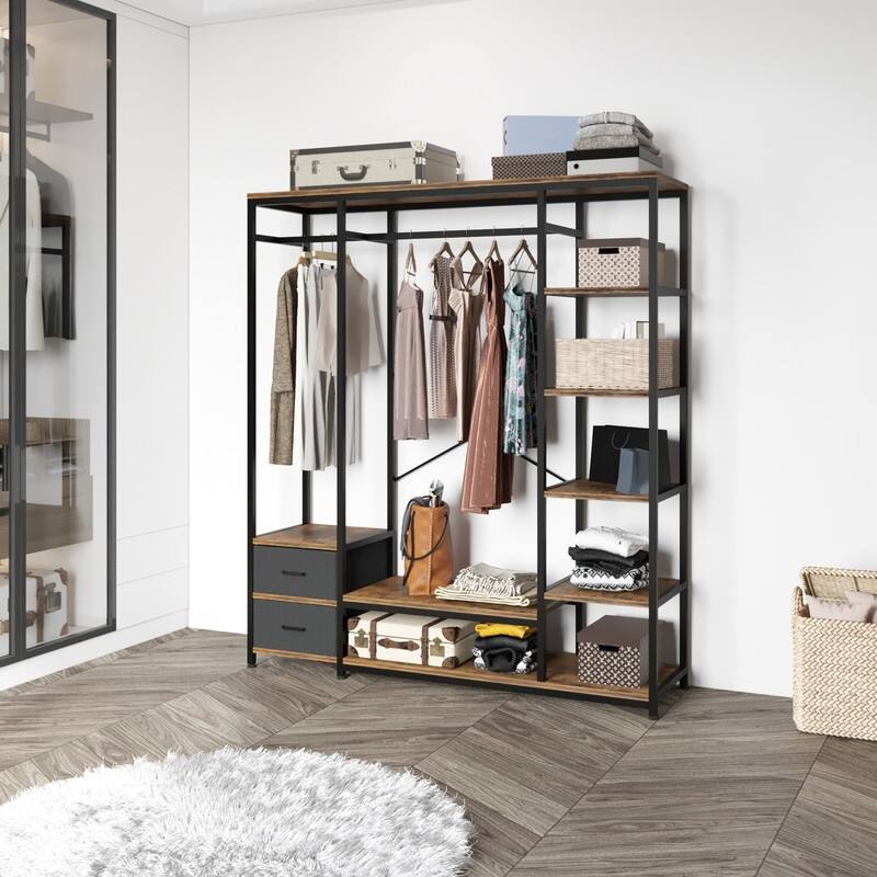 Brown and Black Clothes Rack Multiple Storage Racks Wardrobe Storage Rack