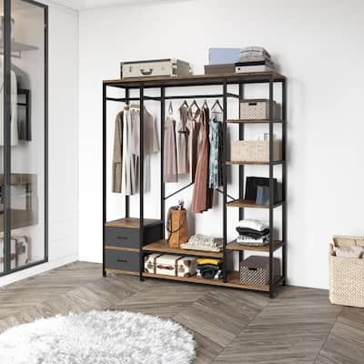 Brown and Black Clothes Rack Multiple Storage Racks Wardrobe Storage Rack