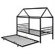 preview thumbnail 5 of 10, Black Twin Size Metal House-Shaped Platform Bed with Trundle and Roof
