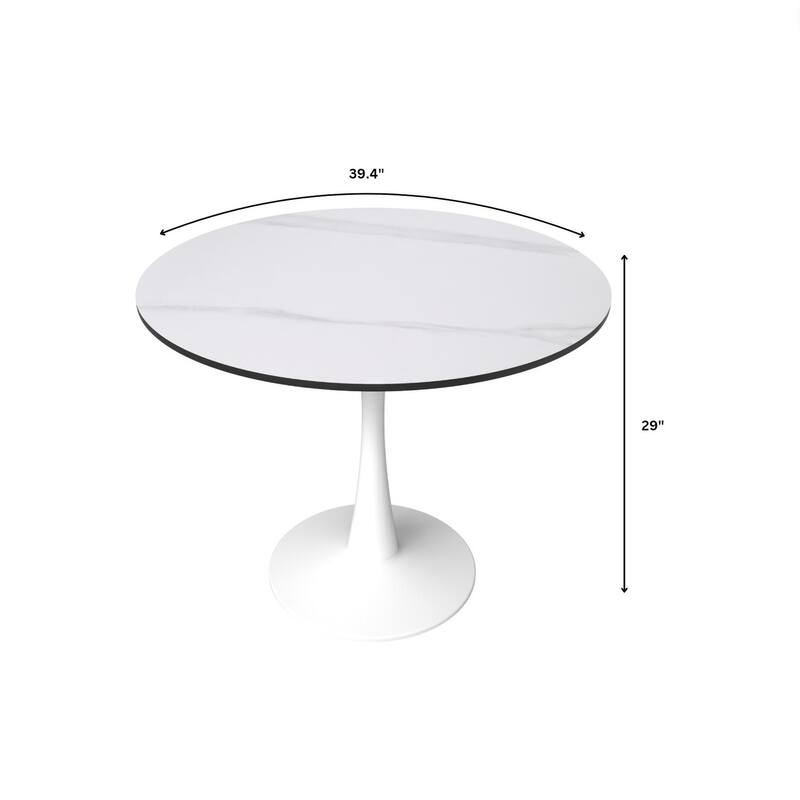 LeisureMod Bristol 40" Round Dining Table for 4 with MDF Wood Tabletop in White Steel Base for Kitchen & Dining Room