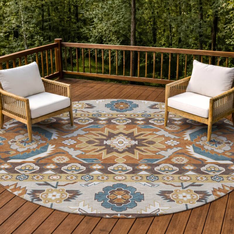 Machine Washable Indoor/ Outdoor Traditional Aspen Chantille Rug - Chocolate - 8' x 8'