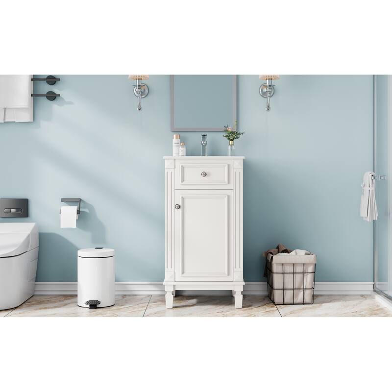 Roomfitters 18 Inch Bathroom Vanity with Ceramic Sink, Freestanding French Style Storage Cabinet & Adjustable Shelf