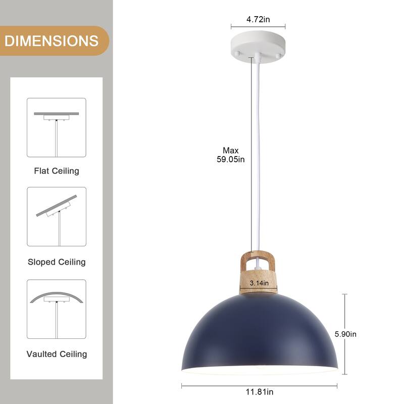 1-Light Rustic Hanging Pendant Light with Metal Shaded for Kitchen Island