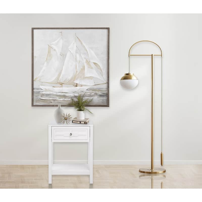 Moodern Glass Top Nightstand with Drawer and Open Shelf Storage Area,Sturdy Hardwood Legs Coffee