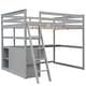 preview thumbnail 12 of 30, Full Size Loft Bed with Desk, Shelves, Two Built-in Drawers, Solid Pine Wood Frame, Guard Rails and Ladder, Grey