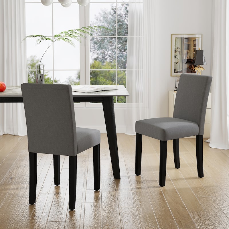 Faux Leather or Fabric Parsons Dining Chairs Set of 2 with Wood Legs