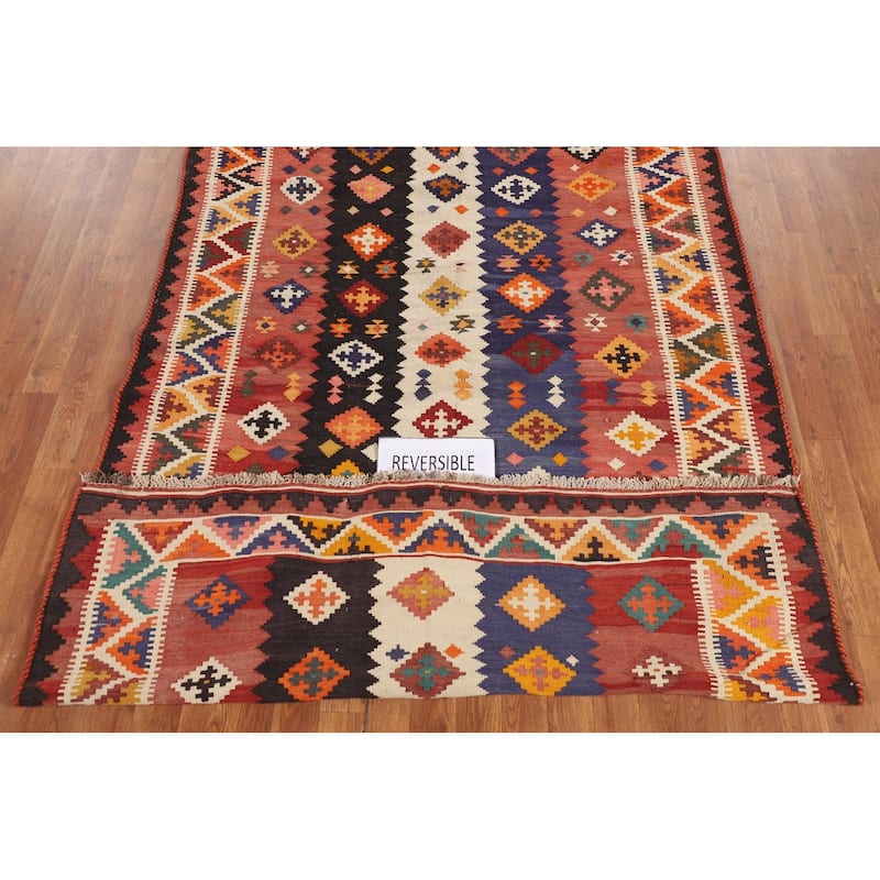 Reversible Kilim Qashqai Persian Vintage Rug Hand-Woven Wool Carpet - 4'11"x 7'8"