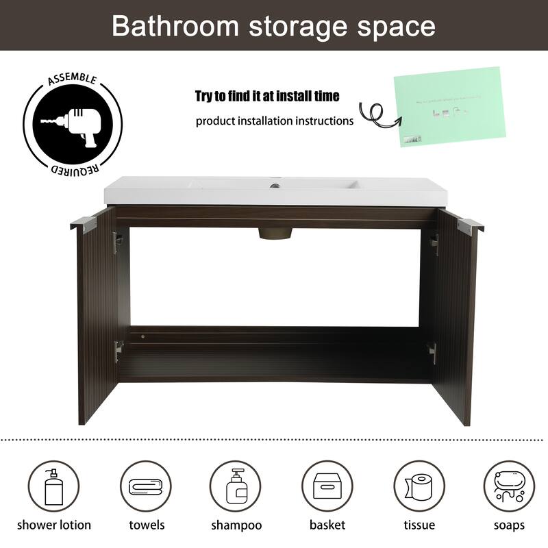 Malwee 24"/30"/36"/48" Bathroom Vanity with Sink, Floating Bathroom Vanity with Soft Close Door
