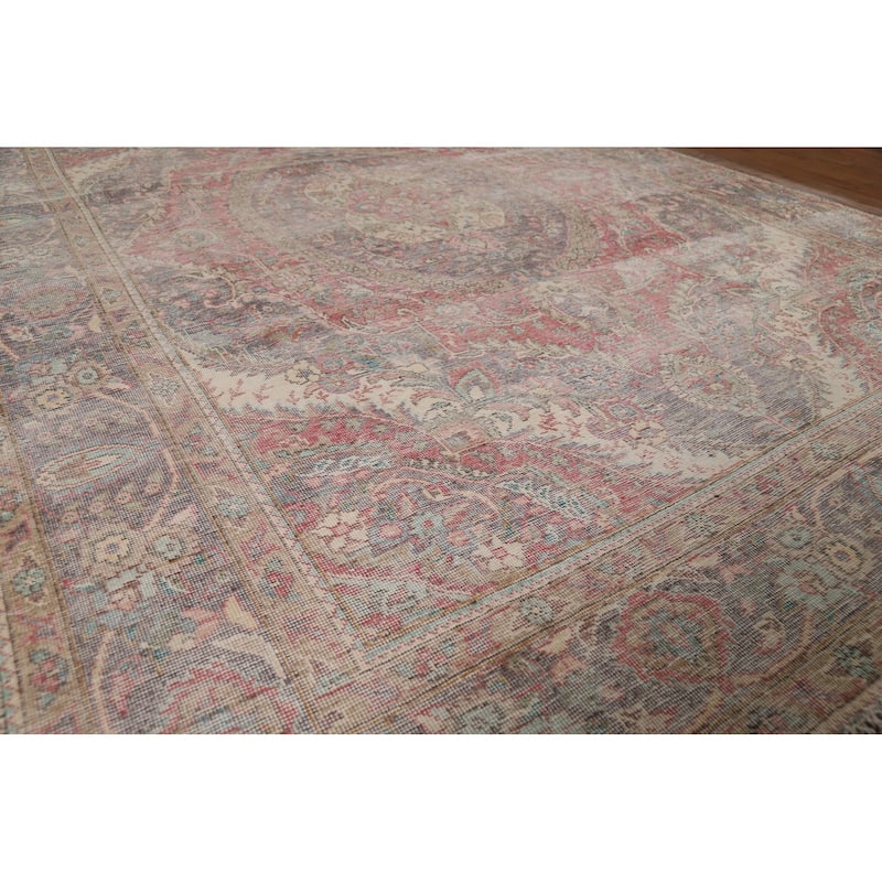 Tabriz Persian Vintage Area Rug Hand-Knotted Medallion Wool Carpet - 6'9" x 9'3"