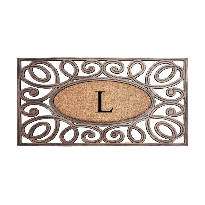 A1HC Rubber and Coir Elegant Circles Monogrammed Double Door Doormat 23"X38"