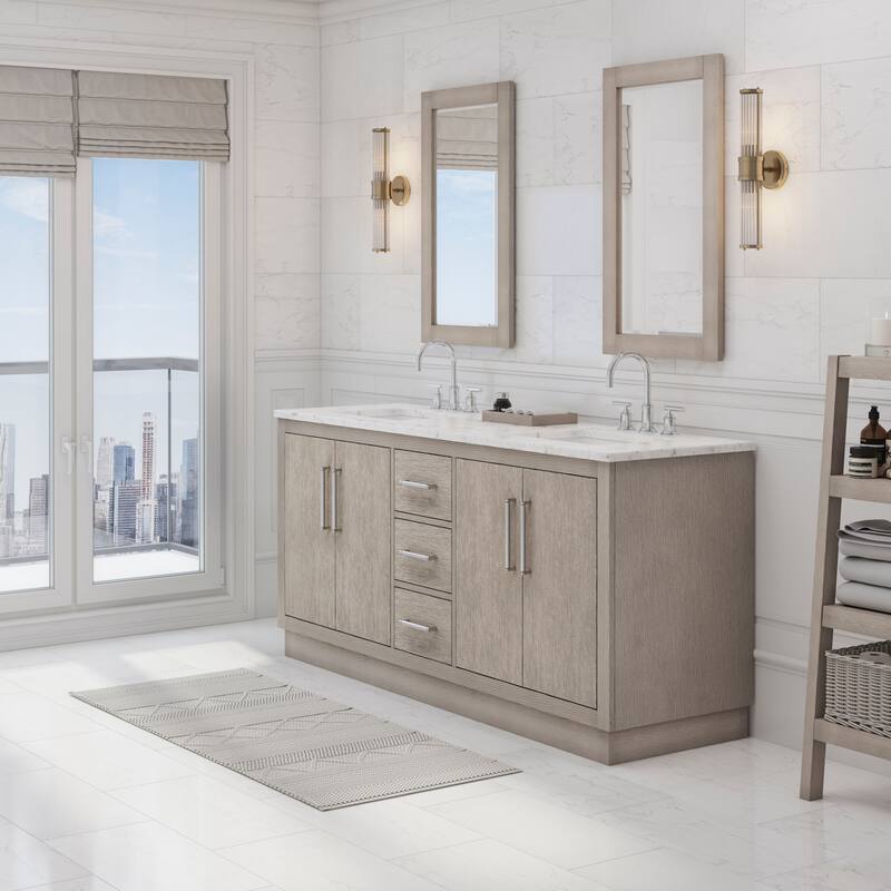 Hugo Carrara Marble Countertop Vanity with Mirror and Gooseneck Faucet