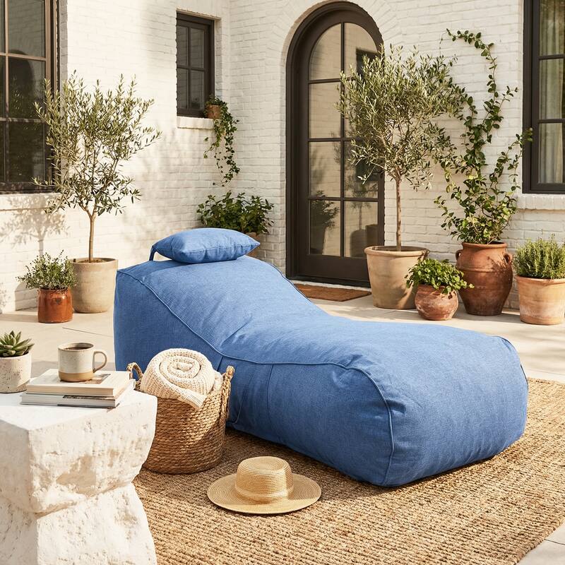 Christopher Knight Home- Fiano Fabric Outdoor Bean Bag Lounge Chair - Navy Blue_Single