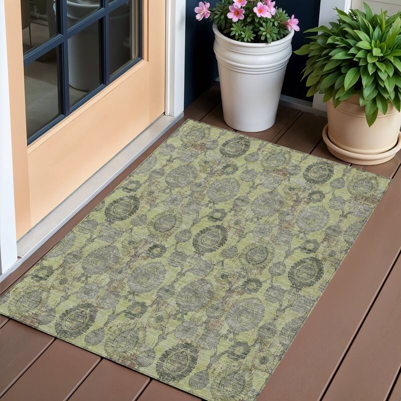 HomeRoots Damask Transitional Rectangle Outdoor Rug - 3' x 5'