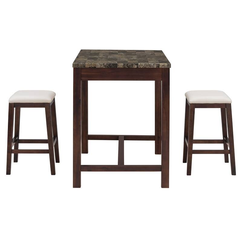 5-Pc Faux Marble Dining Set with 4 Upholstered Chairs and Storage, Walnut
