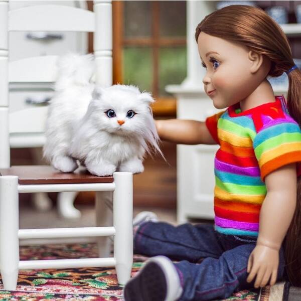 18 Inch Doll Pet Accessory Truly Adorable Realistic White Furry Blue Eyed Kitty Cat Compatible Sized For American Girl Dolls Overstock