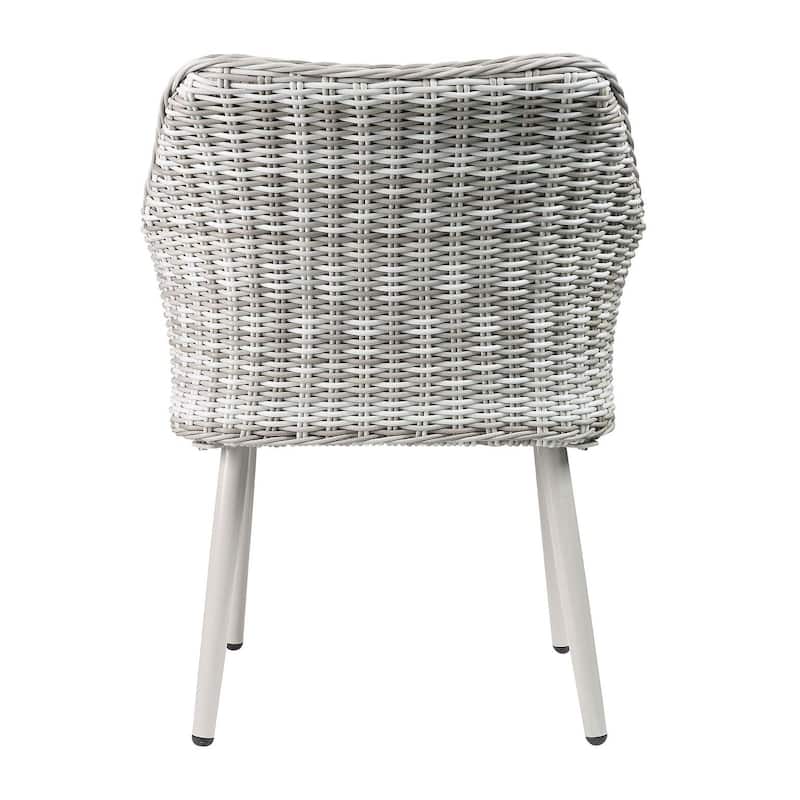 Beige Wicker Patio Bistro Set with Green Fabric Cushions - 3-Piece Outdoor Dining Set with Glass Top Table and Armchairs