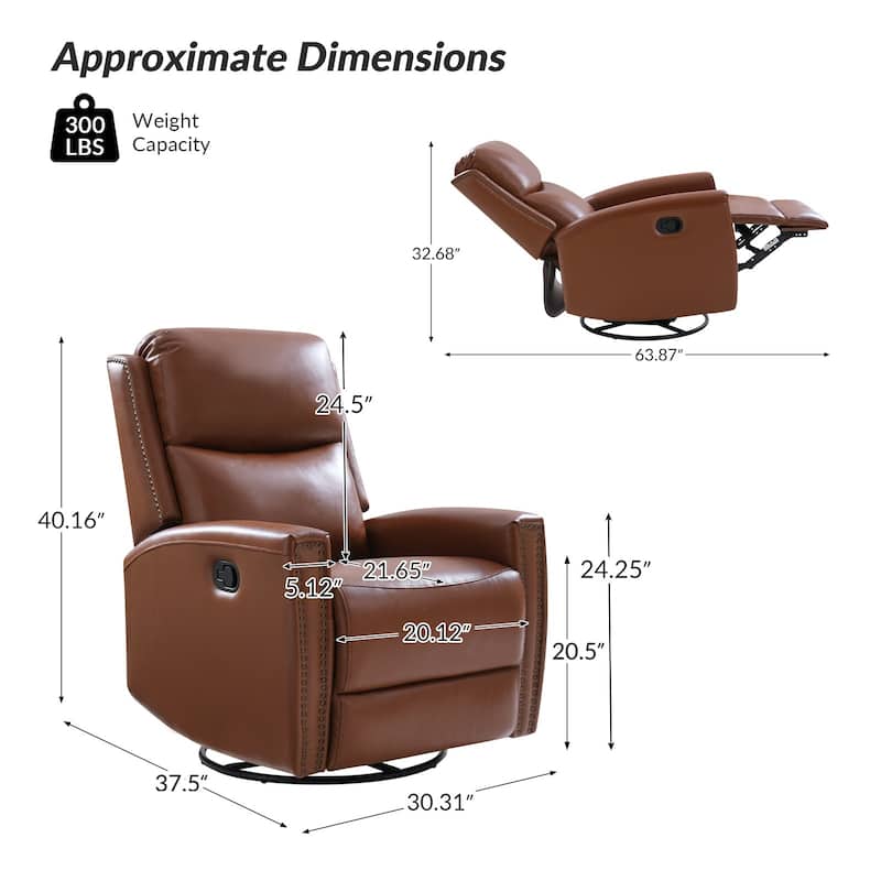 Fiacro 30.31"Wide Modern Genuine Leather Wingback Swivel Rocker Recliner with Nailhead Trims, Set of 2