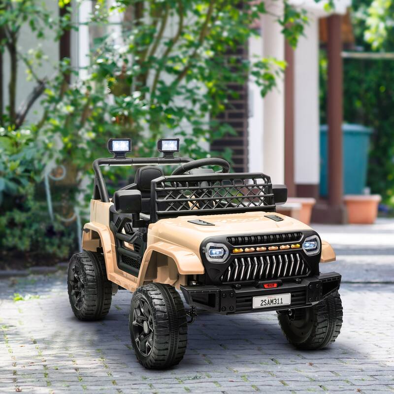 12V Kids Electric Car with Parent Remote Control, Ride-On Car Off-Road Toy Car with Music & 3 Speeds - khaki