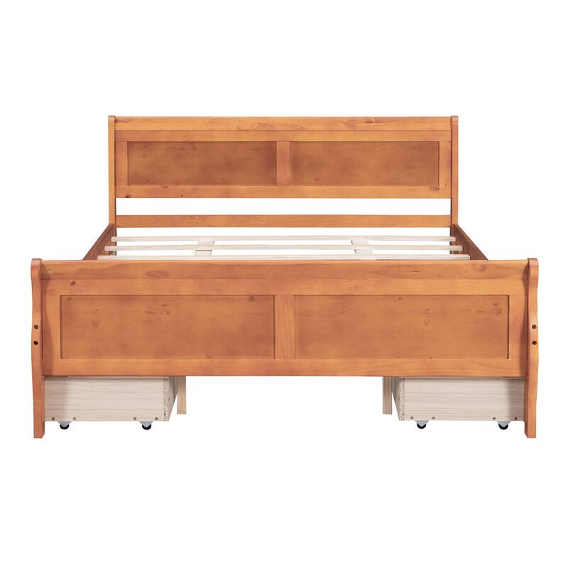 Wood Platform Bed with 4 Drawers and Streamlined Headboard & Footboard