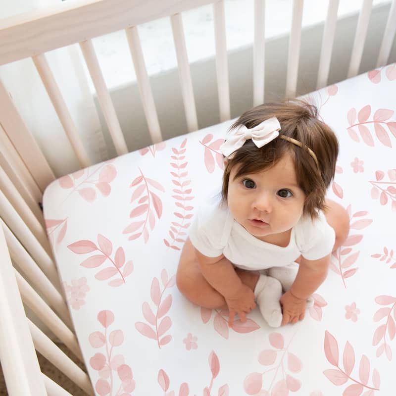 Sweet Jojo Designs Blush Pink White Boho Floral Leaf Girl 2 Pack Fitted Crib Sheets Chic Bohemian Watercolor Botanical Woodland
