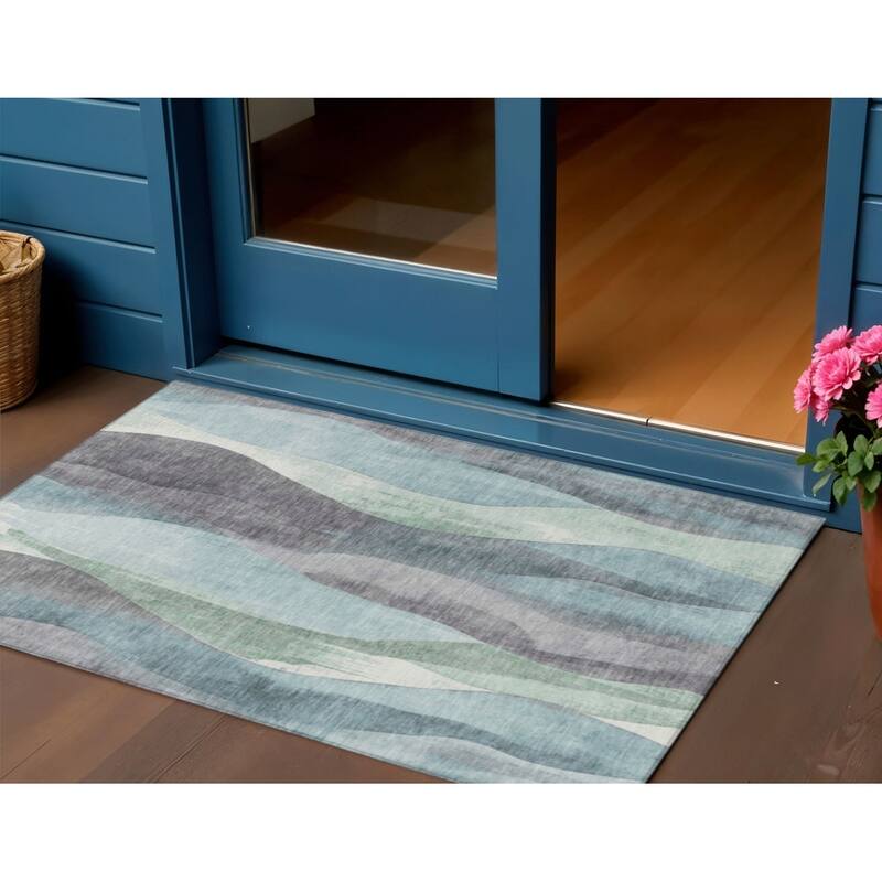 HomeRoots Abstract Transitional Rectangle Outdoor Rug - 3' x 5'