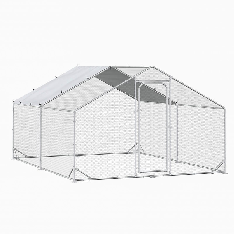 BOSSIN Bold Chicken Coop Run Large Metal Chicken Pen OutdoorPoultry Cage Spire Shape Heavy Duty Walkin for Yard with Waterproof - 13.2L*9.9W*6.6H