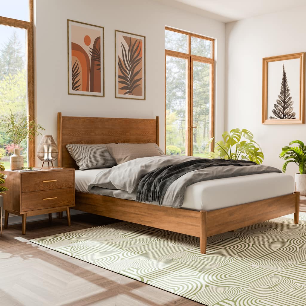 Furniture of America Beau Midcentury 2-Piece Walnut Full-size Platform Bed and Nightstand Set