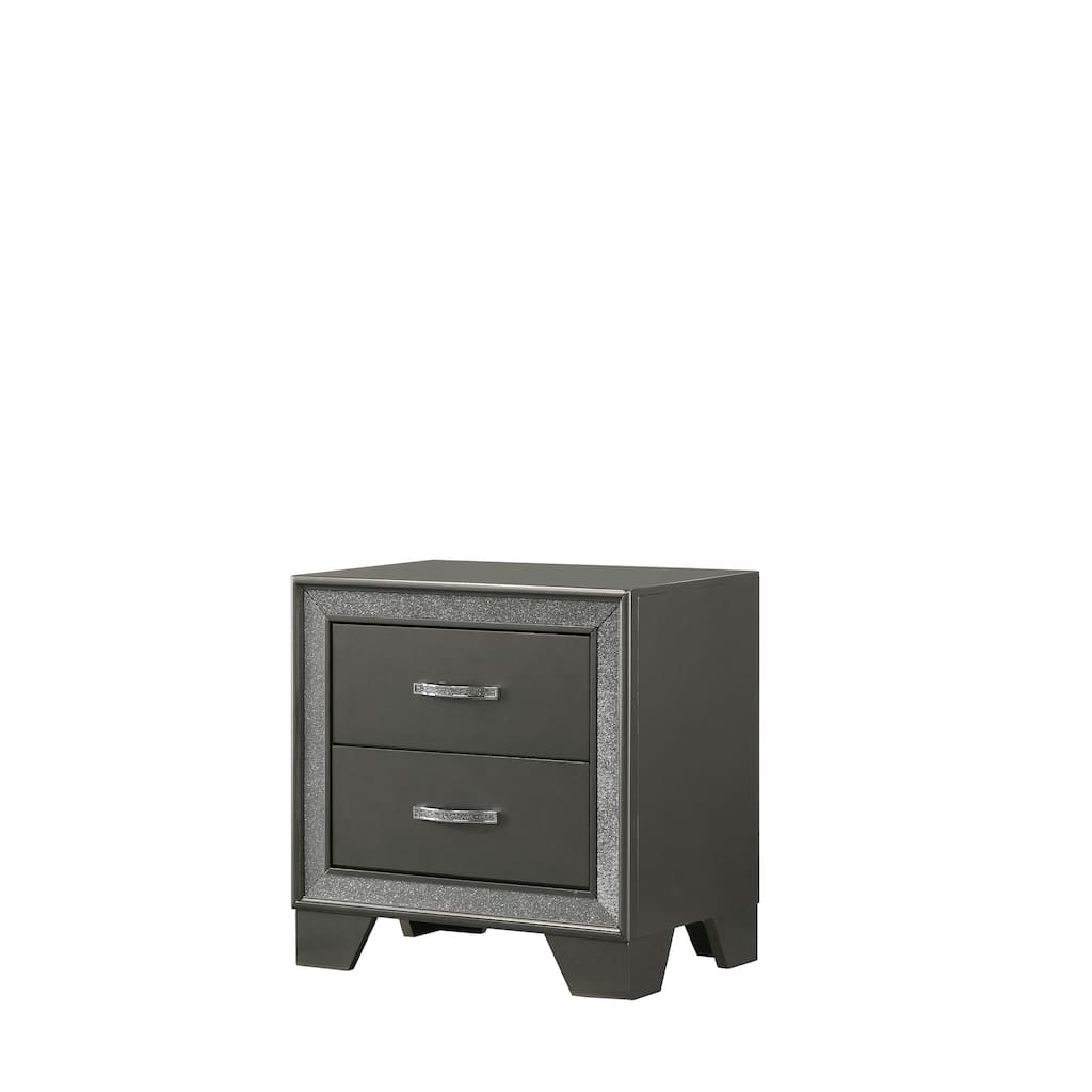 Contemporary Two-Drawer Nightstand with Sparkling Accent in Dark Gray