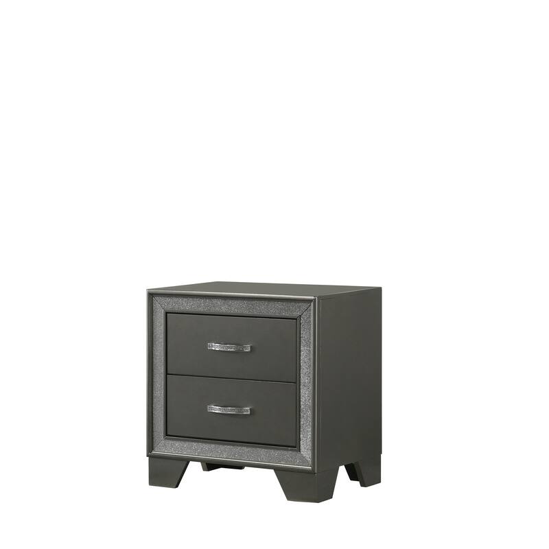 Contemporary Two-Drawer Nightstand with Sparkling Accent in Dark Gray - Dark Gray