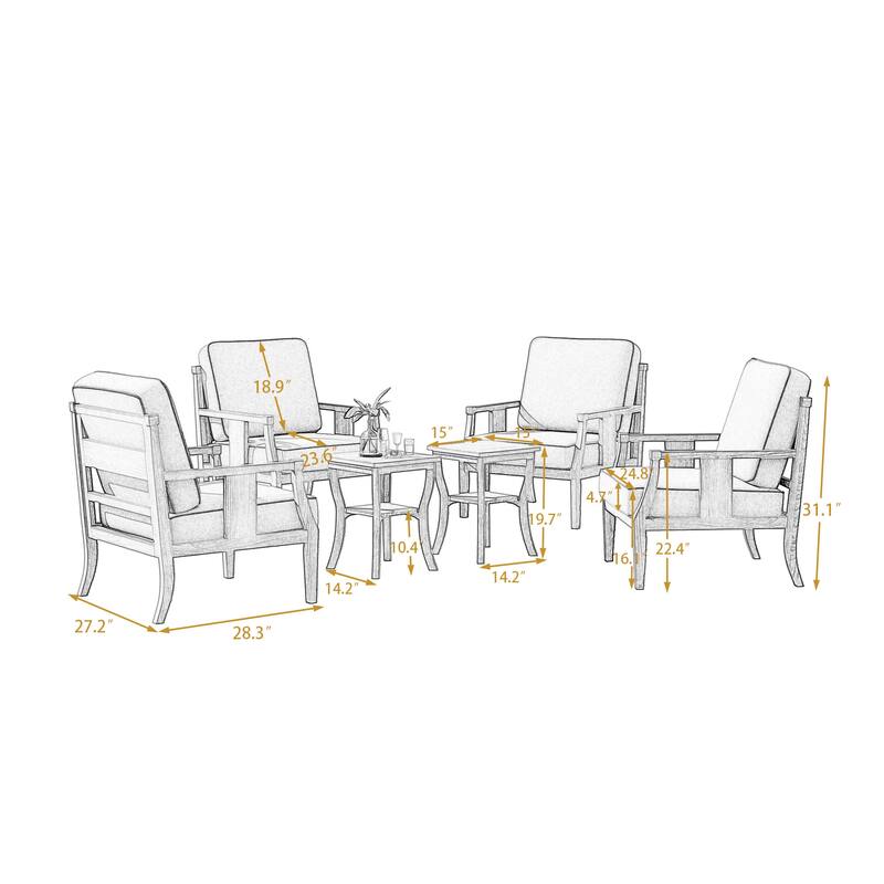 Patio Conversation Sets with Side Table(Set of 6)