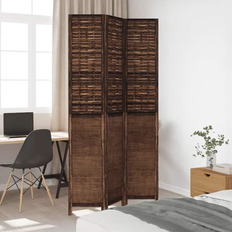 vidaXL Room Divider Privacy Screen Living Room Dark Brown Solid Wood Paulownia