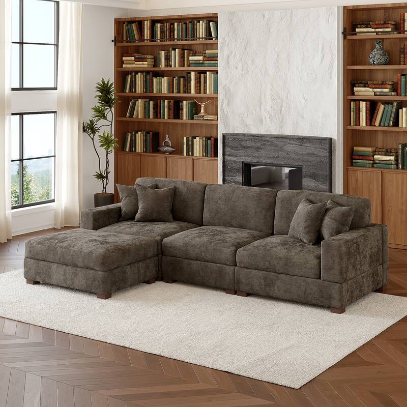 Oversized Chenille Modular Sectional Sofa Living Room Set with Ottoman