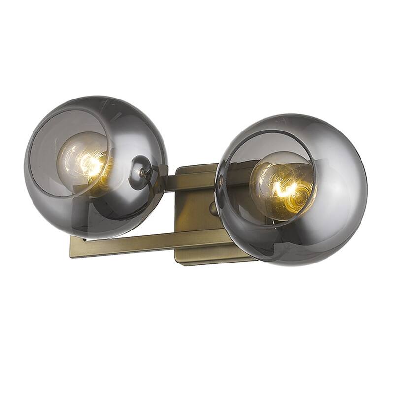 2-Light Fixture Brass Wall Sconce with Smoke Glass Shades and Hardwired Dimmable E26 Base - 9.25" H x 17" W x 8.25" D