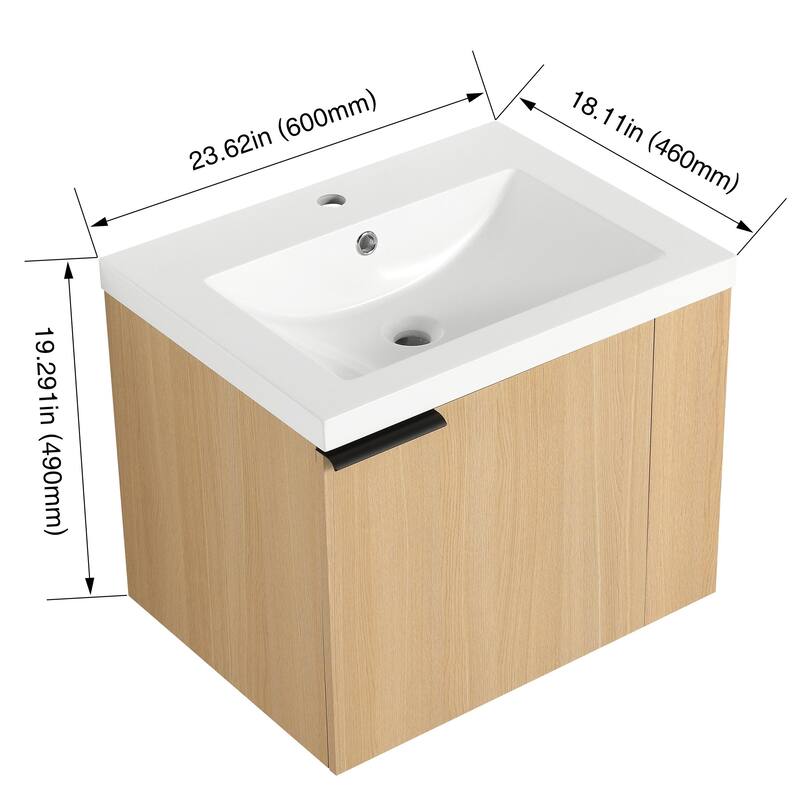 BNK 24"/48" Single Sink Bathroom Vanity with Soft Close Door and Shelf, Modern Floating Vanity