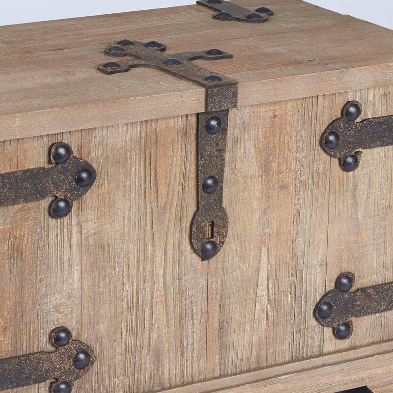 Household Essentials Decorative Chinese Fir Wood Trunk with Metal Accents