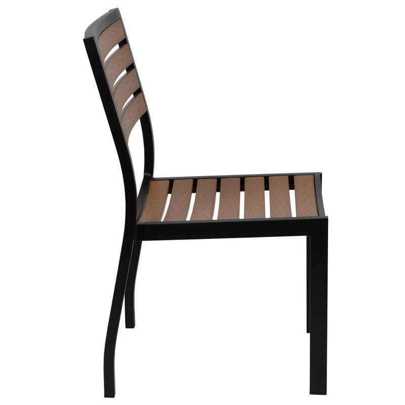 2 Pack Outdoor Faux Teak Side Chair with Poly Slats - Teak Patio Chair