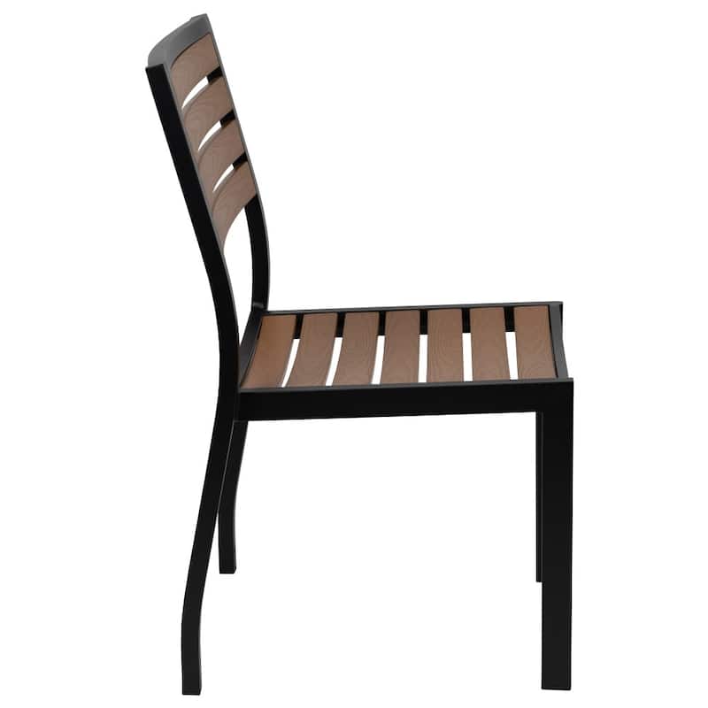 Faux Teak Patio Table, 4 Chairs & 9FT Patio Umbrella with Base